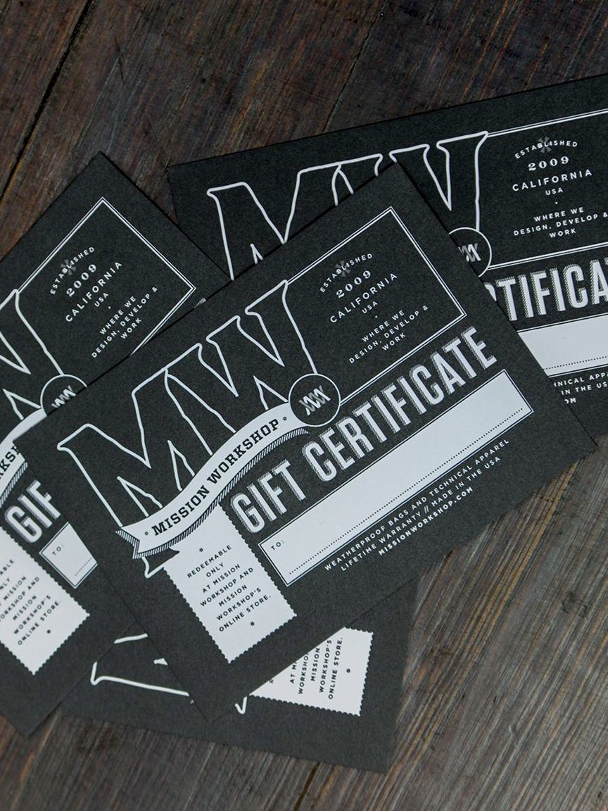 Digital Gift Cards by Mission Workshop - Bolsas resistentes a la intemperie y ropa técnica - San Francisco y Los Ángeles - Construidas para durar - Garantizadas para siempre